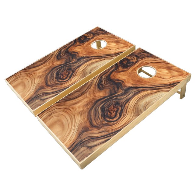 Simple Modern Drown Dark Rustic Wood Texture  Cornhole Set (Angled)