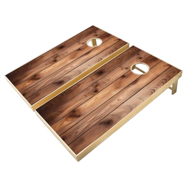 Simple Modern Drown Dark Rustic Wood Texture  Cornhole Set (Angled)