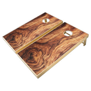 Simple Modern Drown Dark Rustic Wood Texture  Cornhole Set