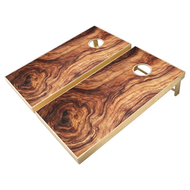 Simple Modern Drown Dark Rustic Wood Texture  Cornhole Set (Angled)