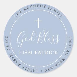Simple Modern Dusty Blue Baptism Address Label