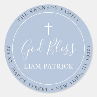 Simple Modern Dusty Blue Baptism Address Label