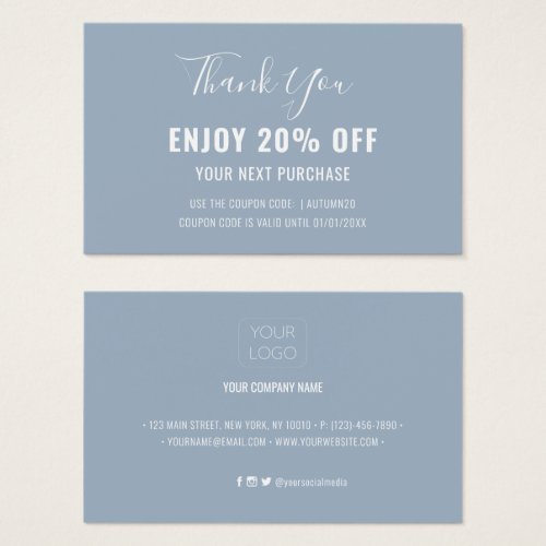 Simple Modern Dusty Blue Discount Coupon Card