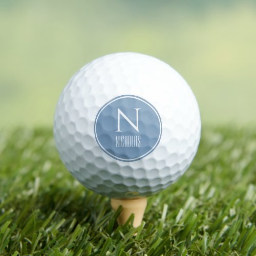 Simple Modern Dusty Blue Monogram Golf Balls
