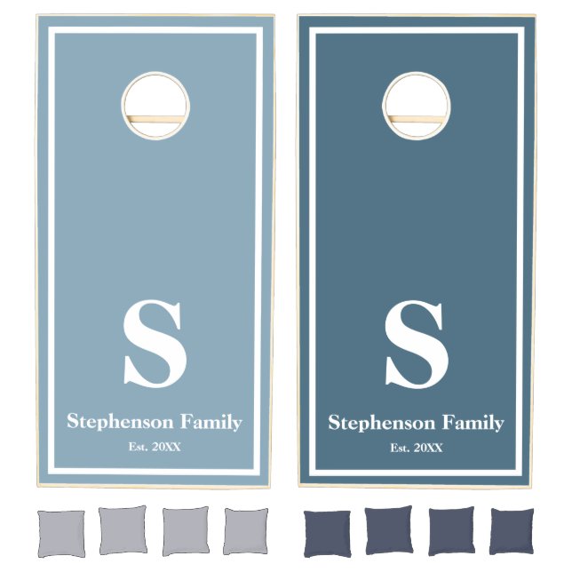 Simple Modern Dusty Blue Monogram Personalized  Cornhole Set (Set)