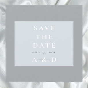 Simple Modern Dusty Blue Monogram Save the Date Postcard