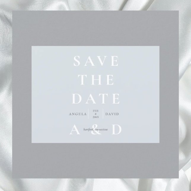 Simple Modern Dusty Blue Monogram Save the Date Postcard (Creator Uploaded)