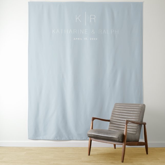 Simple Modern Dusty Blue Monogram Wedding Backdrop (In Situ)