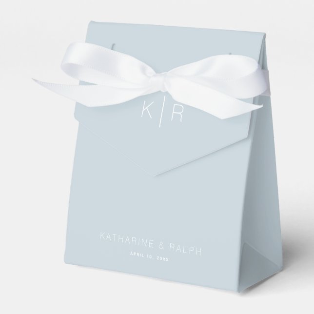Simple Modern Dusty Blue Monogram Wedding Favor Boxes (Front Side)