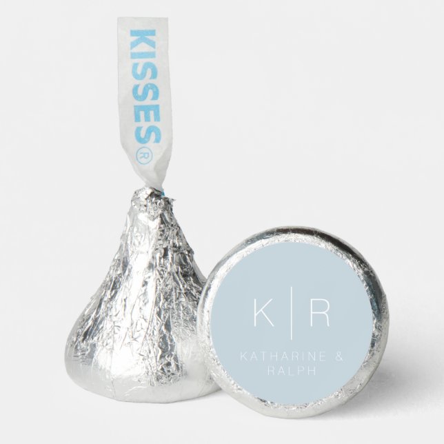 Simple Modern Dusty Blue Monogram Wedding Hershey®'s Kisses® (Front)