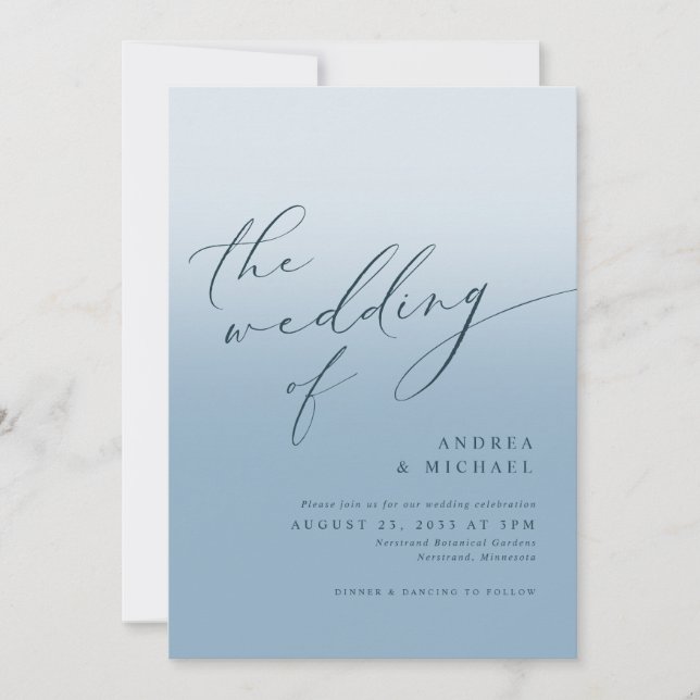 Simple Modern Dusty Blue Navy Photo Wedding Invitation (Front)