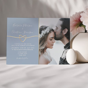 Simple Modern Dusty Blue Photo Wedding Invitation