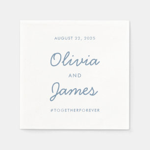 Simple Modern Dusty Blue Script Wedding Hashtag Napkins