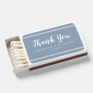 Simple Modern Dusty Blue Thank You Wedding Favor  Matchboxes