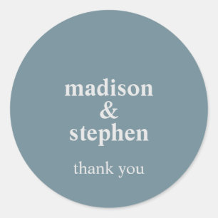 Simple Modern Dusty Blue Typographical Wedding Classic Round Sticker