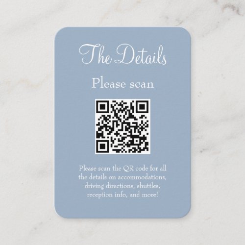 Simple Modern Dusty Blue Wedding Details QR Code Enclosure Card