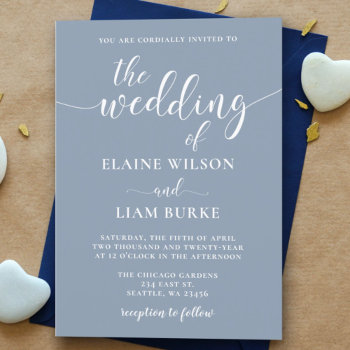 Simple Modern Dusty Blue Wedding Invitation by blessedwedding at Zazzle