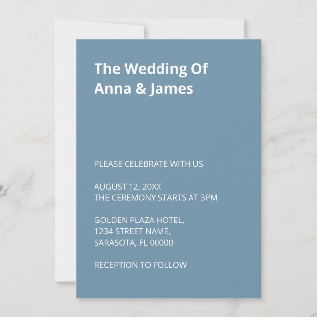 Simple Modern Dusty Blue Wedding Invitation (Front)