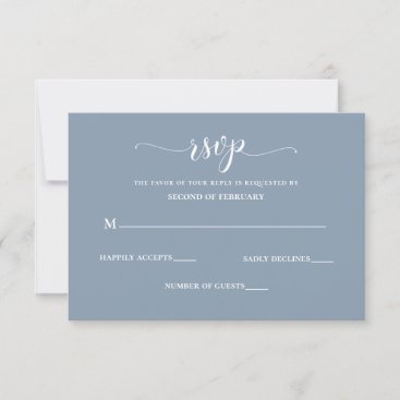 Simple Modern Dusty Blue Wedding RSVP Card