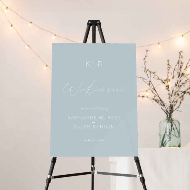 Simple Modern Dusty Blue Wedding Welcome Foam Board (In Situ (Stand))