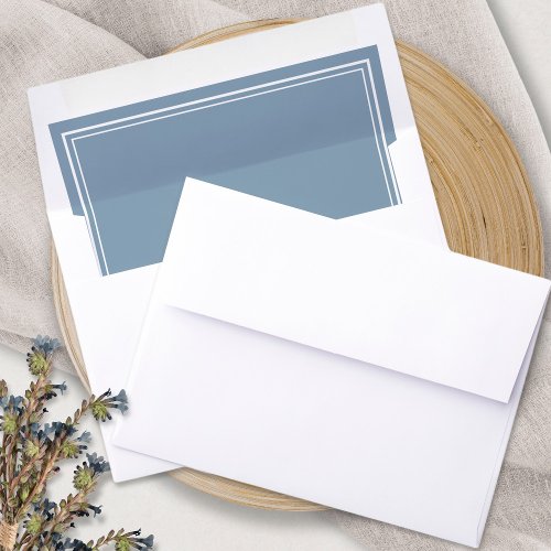 Simple Modern Dusty Blue  White Wedding Envelope Liner