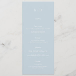 Simple Modern Dusty Blue White Wedding Menu Card
