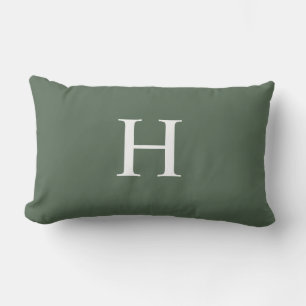 Simple Modern Dusty Green Monogram Lumbar Pillow