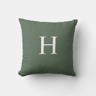 Simple Modern Dusty Green Monogram Outdoor Pillow