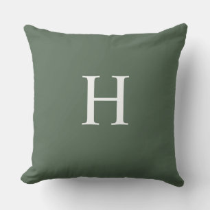 Simple Modern Dusty Green Monogram Outdoor Pillow