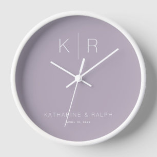 Simple Modern Dusty Lilac Monogram Wedding Clock