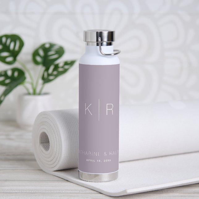 Simple Modern Dusty Lilac Monogram Wedding  Water Bottle (Yoga)