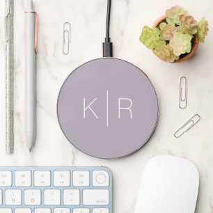 Simple Modern Dusty Lilac Monogram  Wireless Charger