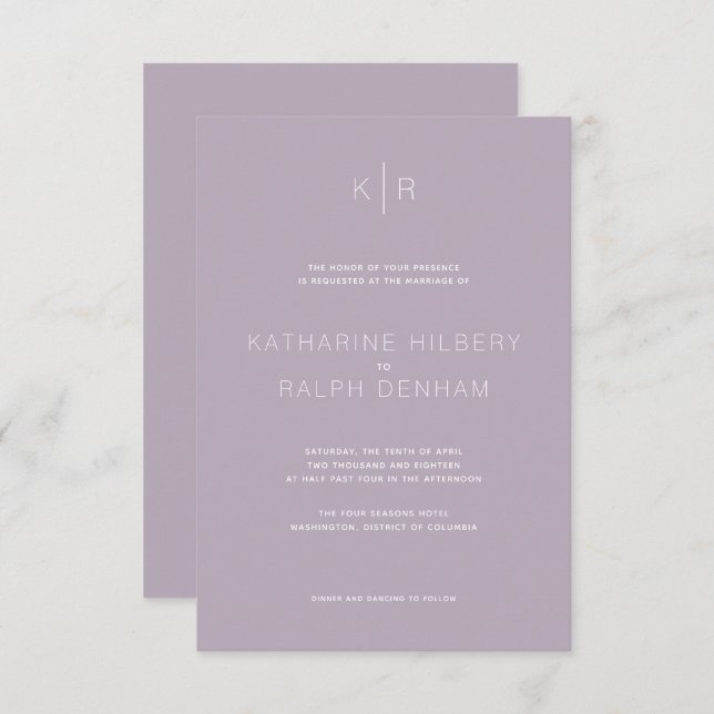 Simple Modern Dusty Lilac Wedding Invitation (Front/Back)