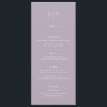 Simple Modern Dusty Lilac Wedding Menu Card<br><div class="desc">This simple,  minimalistic,  and modern wedding menu card features modern letterings in white with dusty lilac / purple background. You can find matching products at my store.</div>
