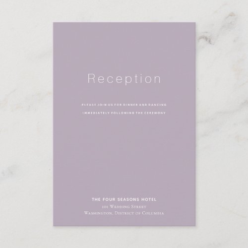 Simple Modern Dusty Lilac Wedding Reception Card