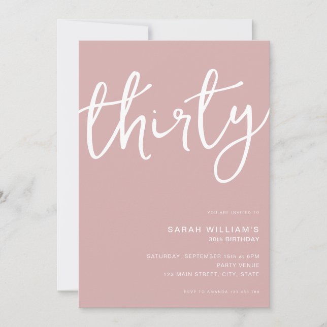 Simple Modern Dusty Rose 30th Birthday Invitation (Front)