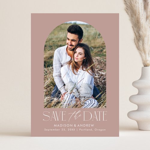 Simple Modern Dusty Rose Arch Photo Save The Date