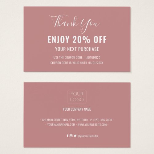 Simple Modern Dusty Rose Discount Coupon Card
