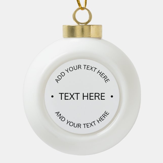 Simple Modern Editable Text | White & Black Ceramic Ball Christmas Ornament (Front)
