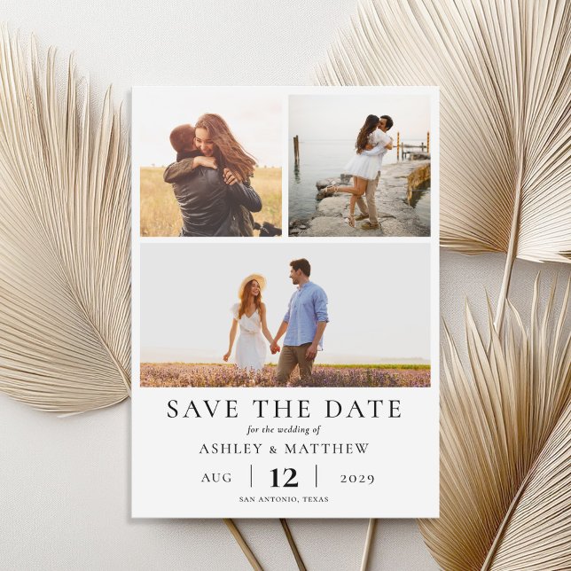 Simple Modern Elegant 3 Photo Collage Wedding Save The Date (Creator Uploaded)