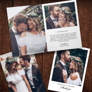 Simple Modern Elegant 4-Photo Wedding Letterpress Thank You Card