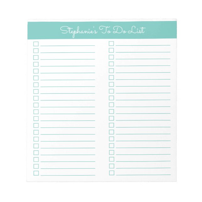 Simple Modern Elegant Aqua Two Column Checklist Notepad (Front)