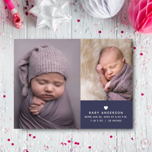 Simple Modern Elegant Baby Boy Photo Collage Birth Announcement Postcard