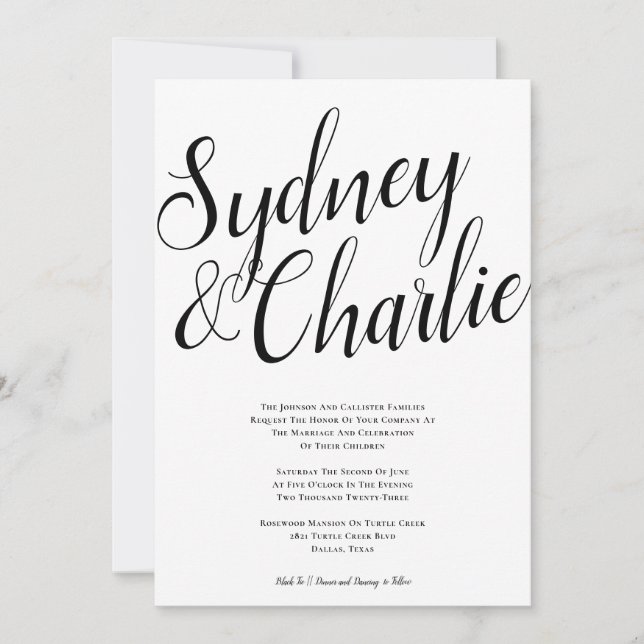 Simple Modern Elegant Big Name Wedding Invitation (Front)