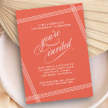 Simple Modern Elegant Birthday Party Invitation<br><div class="desc">Simple and elegant with contemporary flair, this Birthday Party Invitation features white angled lines framing your text over a trendy orange background. The "you're invited" text in lovely script flourishes is intentionally featured prominently to make your invited guests feel special. Edit the party details with your specifics. Shown here as...</div>