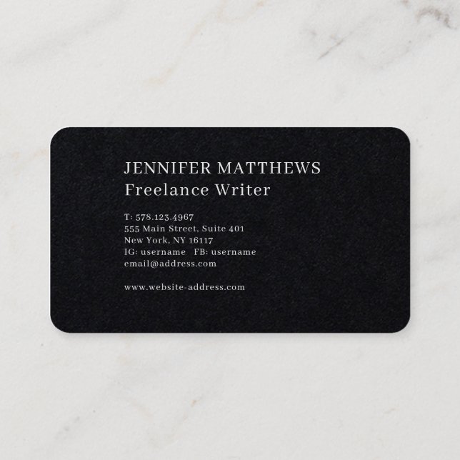 Simple Modern, Elegant Black and White  Business Card (Back)