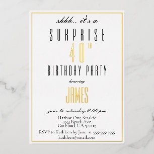 Simple Modern elegant black and white gold silver Foil Invitation