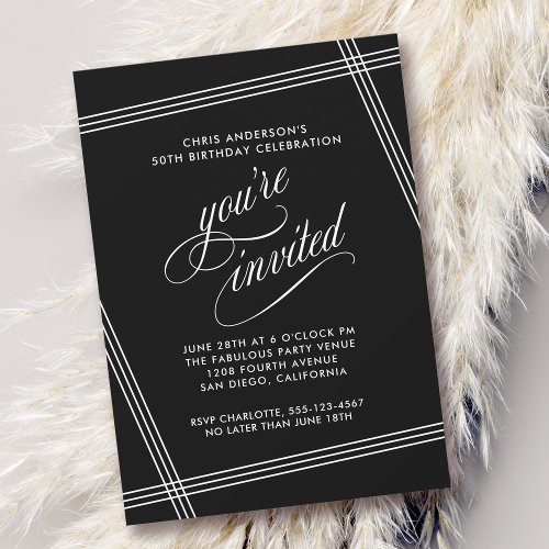 Simple Modern Elegant Black Birthday Party Invitation