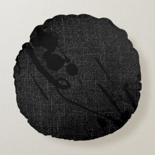 Simple Modern Elegant Black Faux Jute Burlap Round Pillow