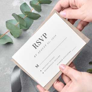 Simple modern elegant black white wedding RSVP card